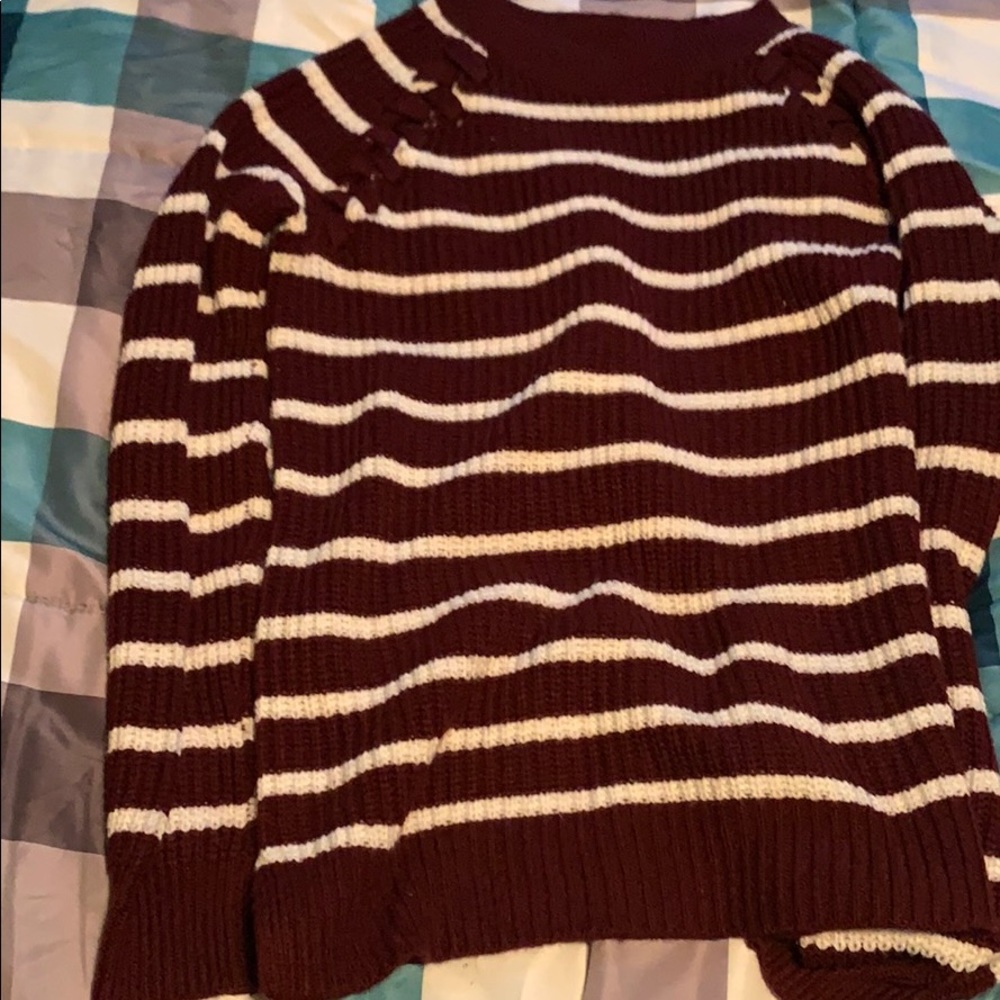 Maroon and white striped sweater